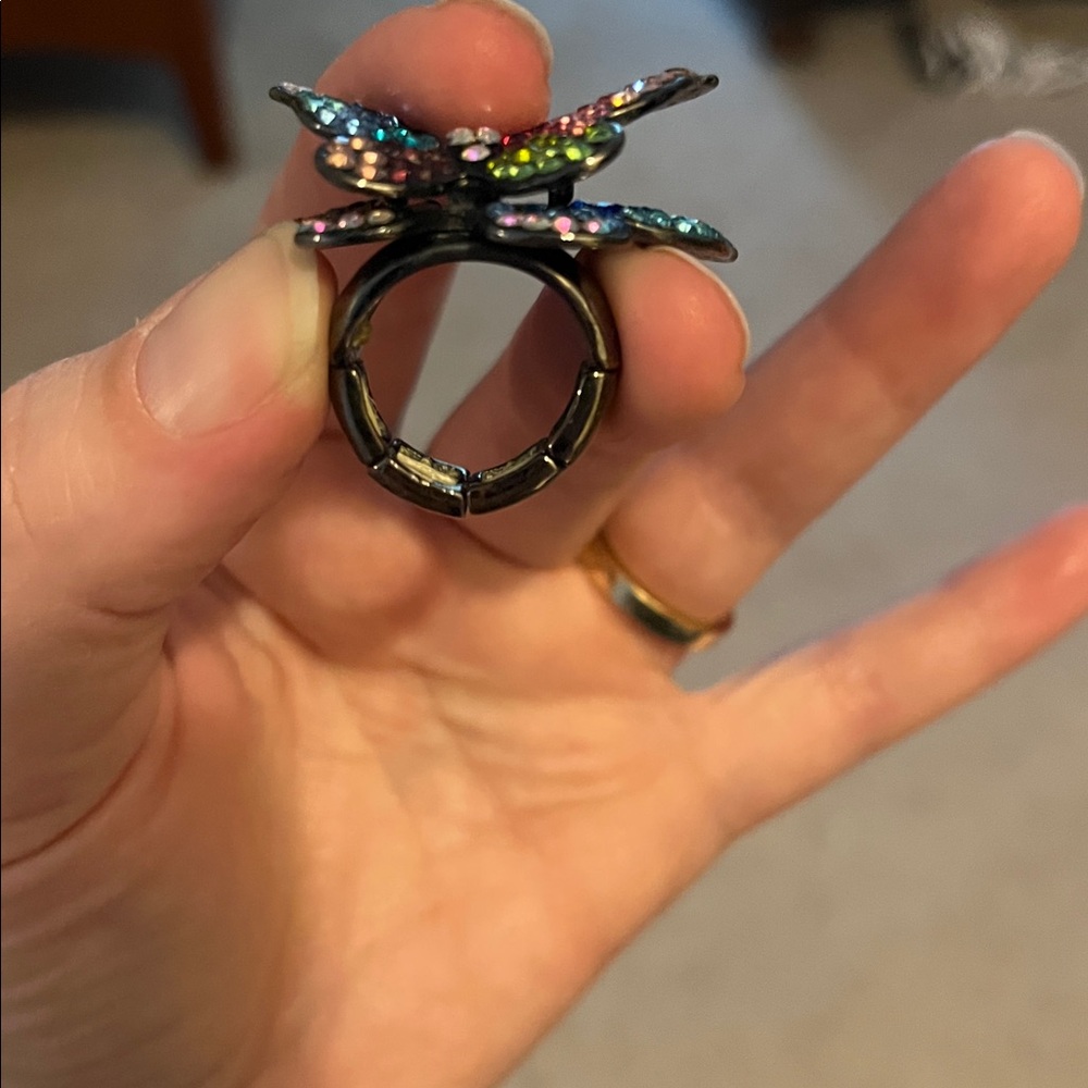 Multicolored Bejeweled Butterfly Ring - Picture 3 of 7